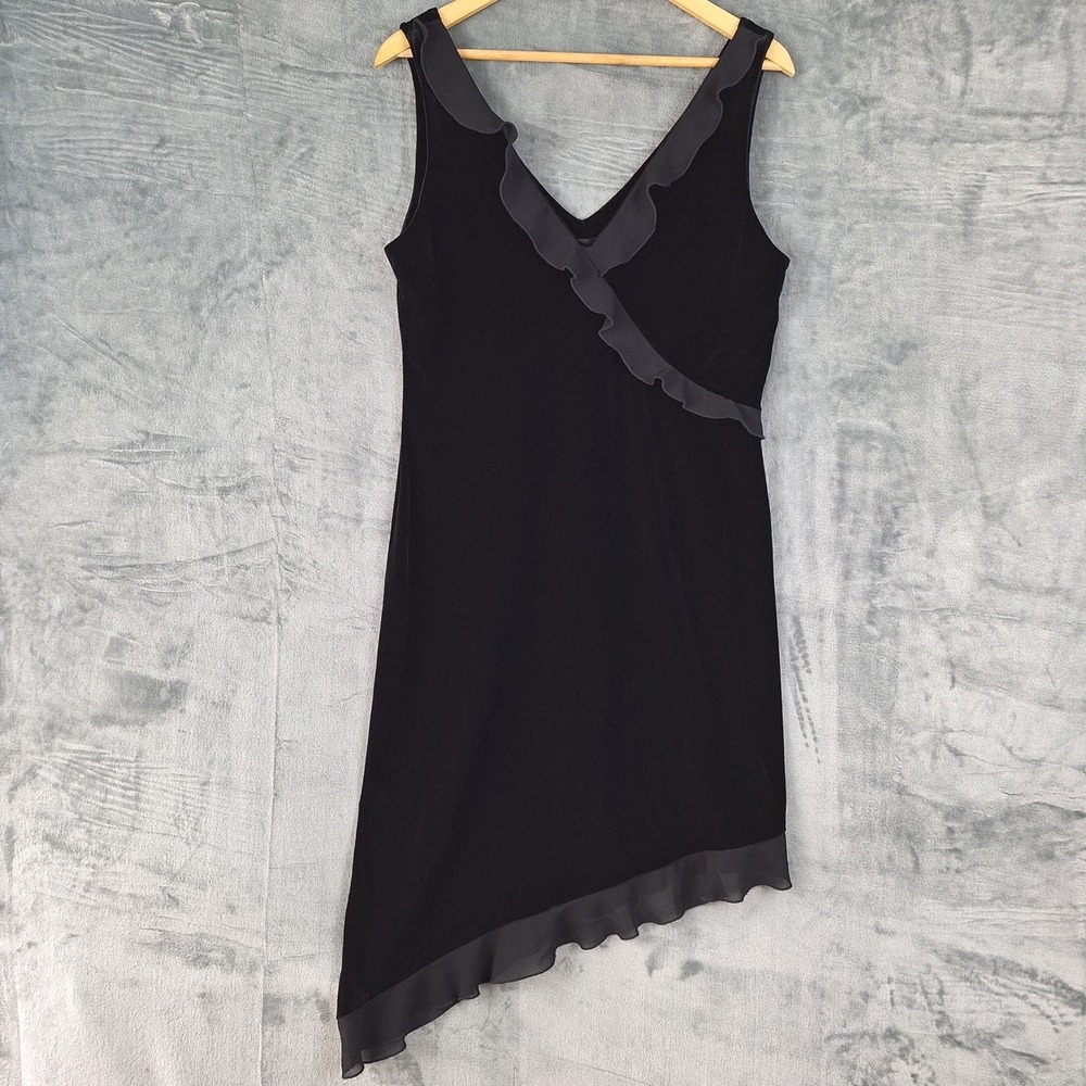 Vtg Womens Dress 14 Black Y2K Fairy Grunge Whimsygoth Velvet Ruffle Asymmetrical